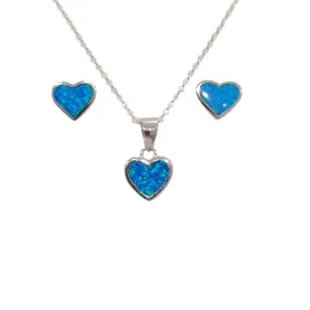 Blue Opal Heart Set Silver