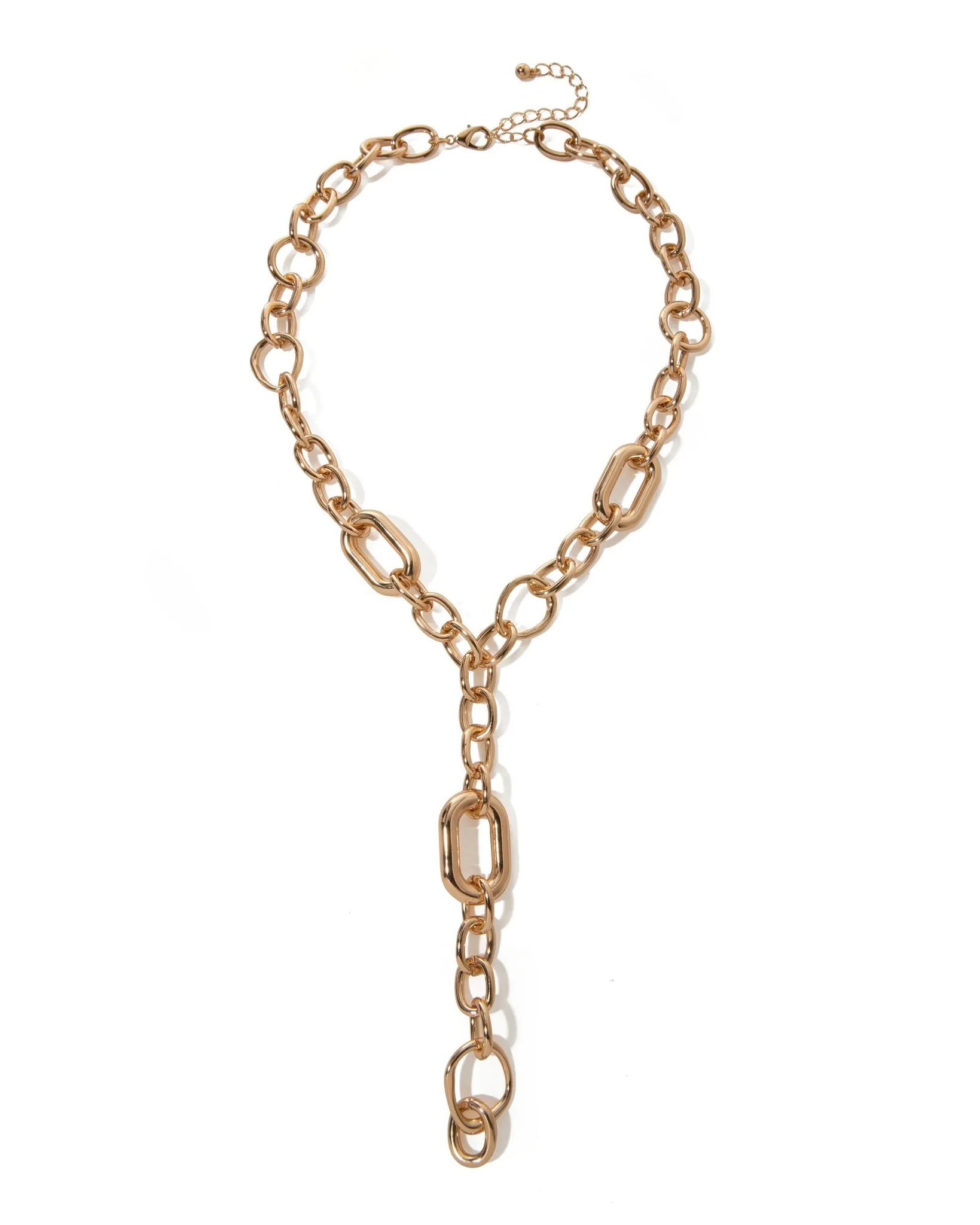 Chain Linked Drop Necklace Gold