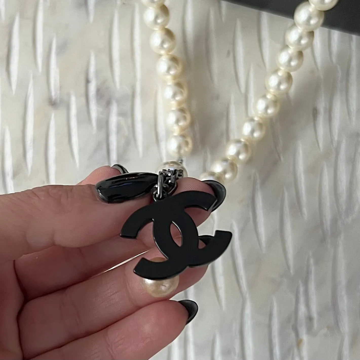 Chanel CC Faux Pearl Black and White Necklace