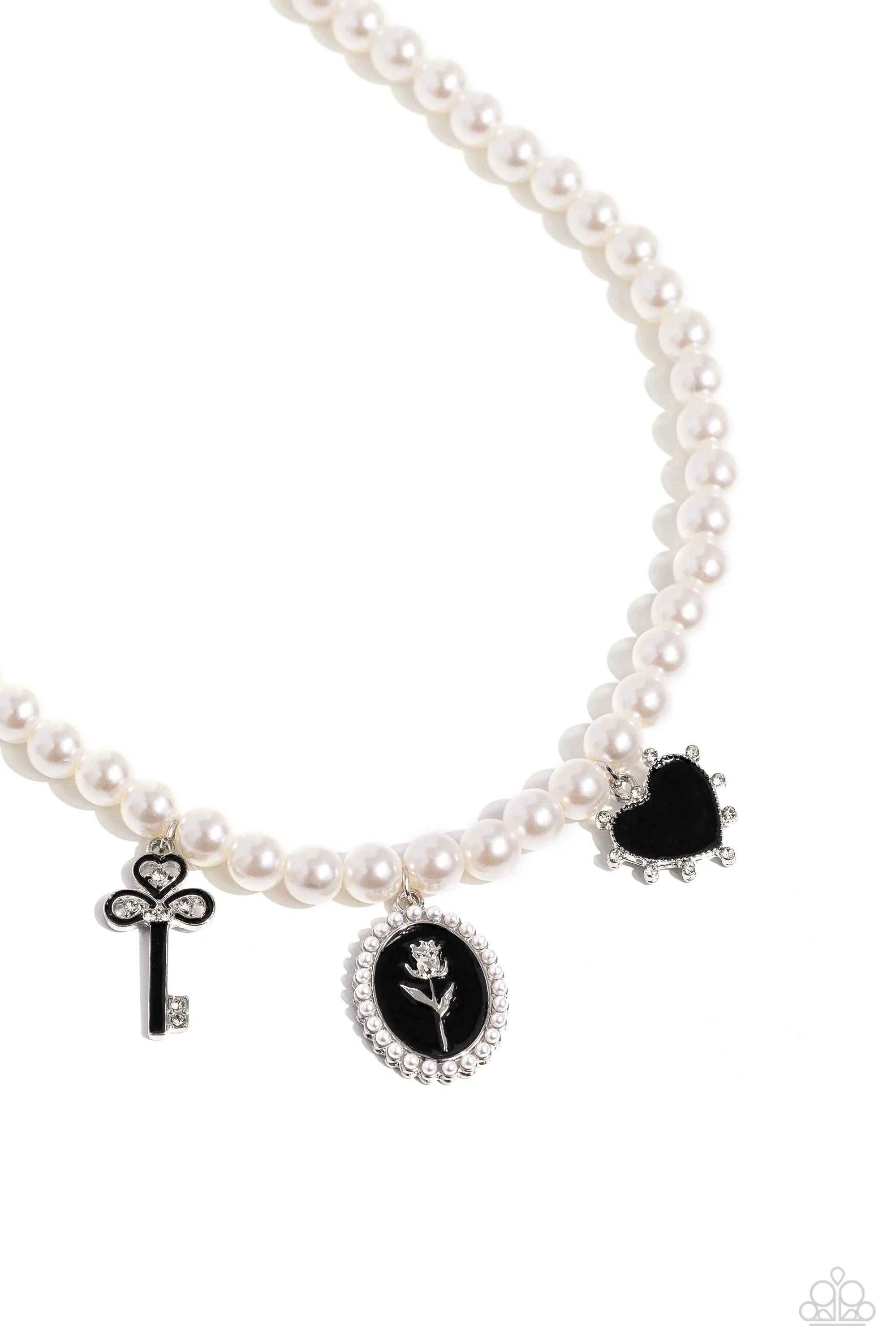 Charming Collision Black Charm & White Pearl Necklace - Paparazzi Accessories