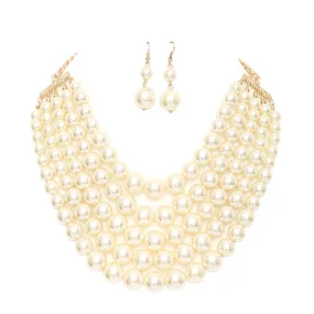 Chunky Multi Strand Pearl Bib Necklace