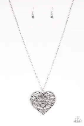 Classic Casanova Silver Filigree Heart Necklace - Paparazzi Accessories