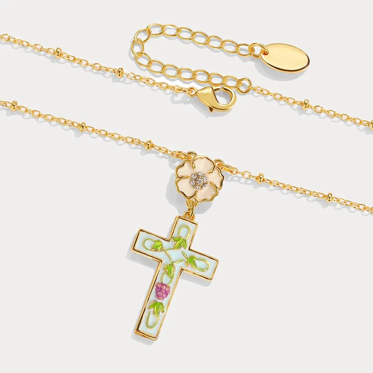 Cross Grape Flower Necklace