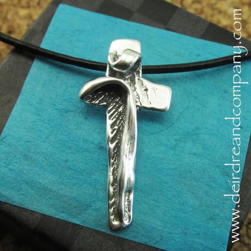 Crucifix Necklace in Silver on Leather