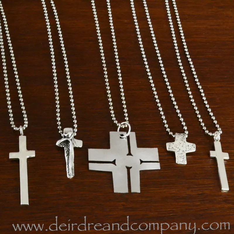 Crucifix Necklace in Silver on Leather