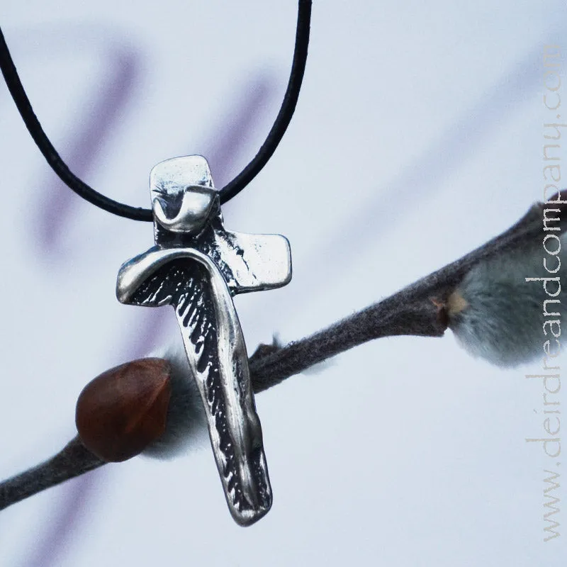 Crucifix Necklace in Silver on Leather