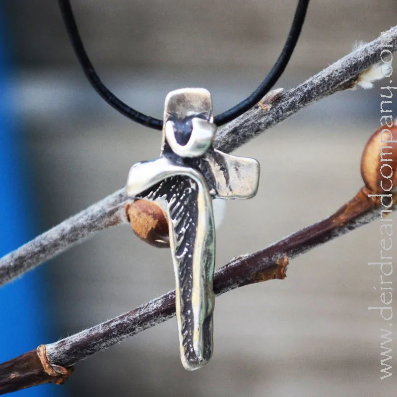 Crucifix Necklace in Silver on Leather