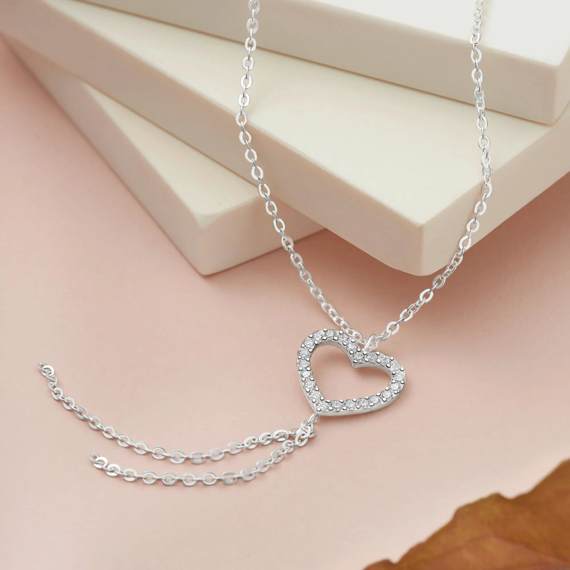 CZ Open Heart Necklace Sterling Silver