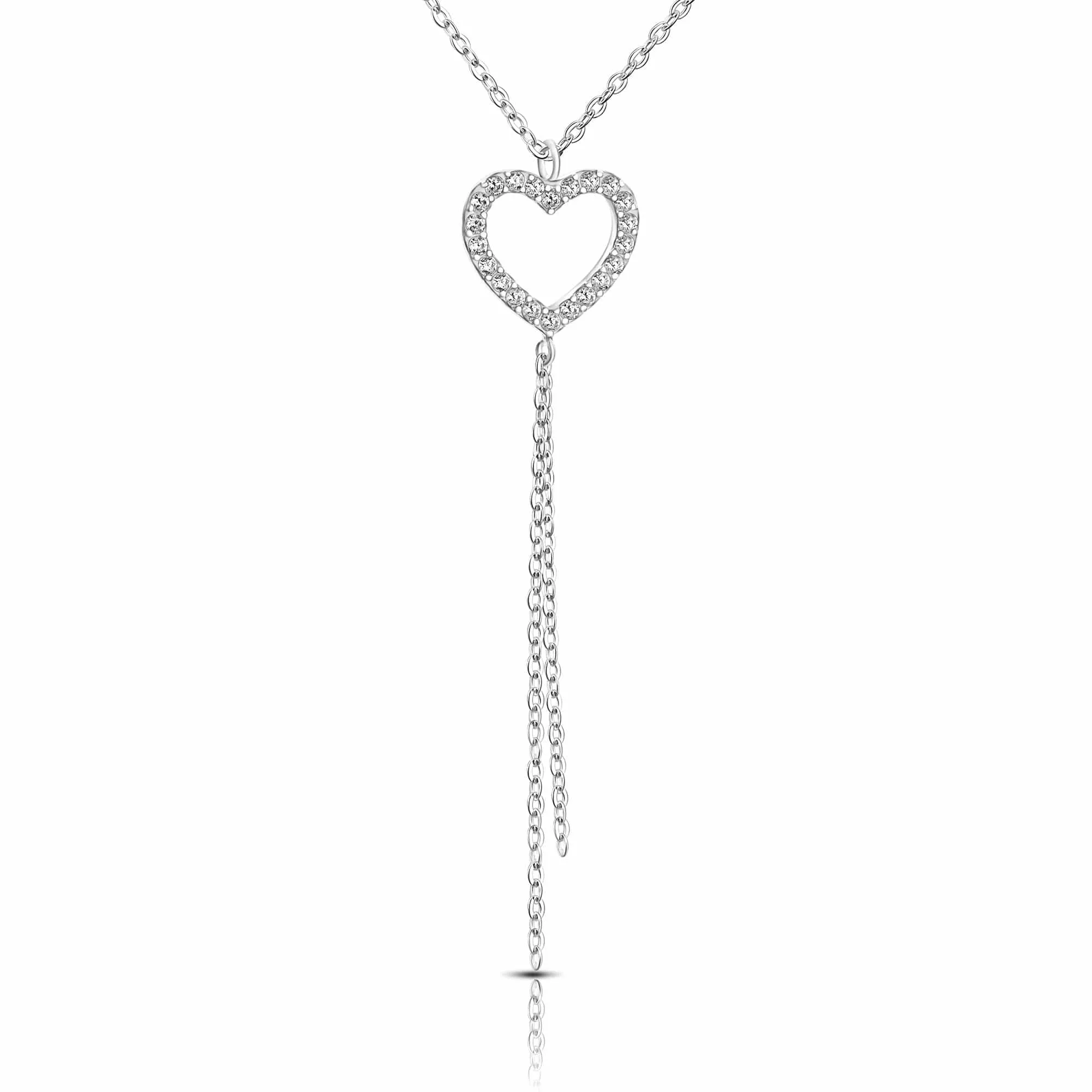 CZ Open Heart Necklace Sterling Silver