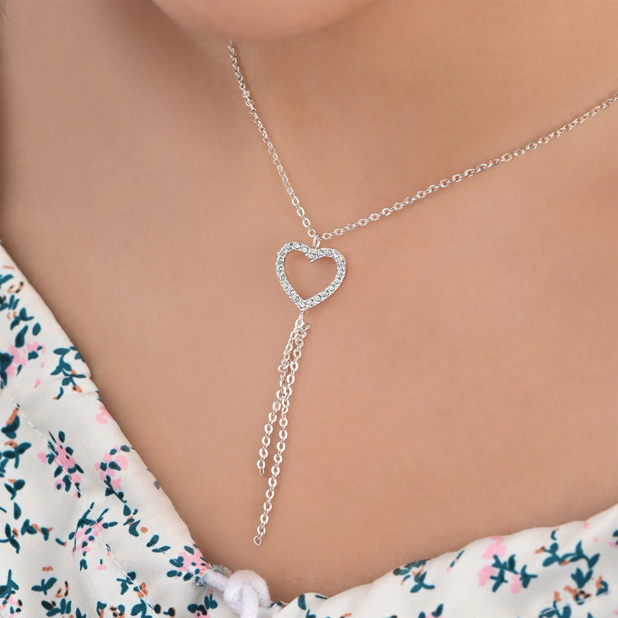 CZ Open Heart Necklace Sterling Silver