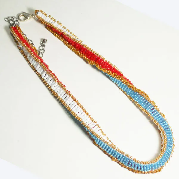 Dalmira, Red, White, Blue Beaded, Necklace