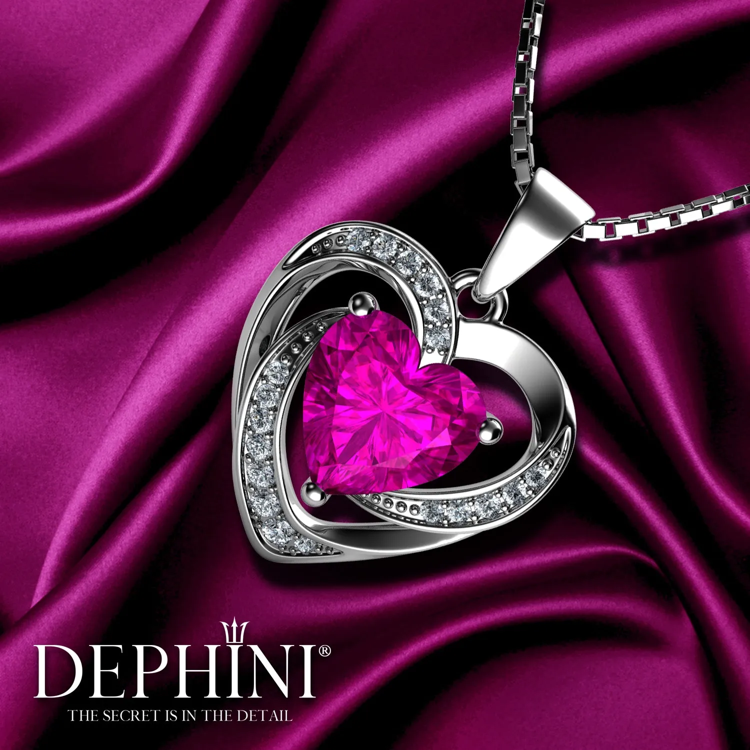 DEPHINI Pink Heart pendant 925 Sterling Silver Heart Pendant CZ