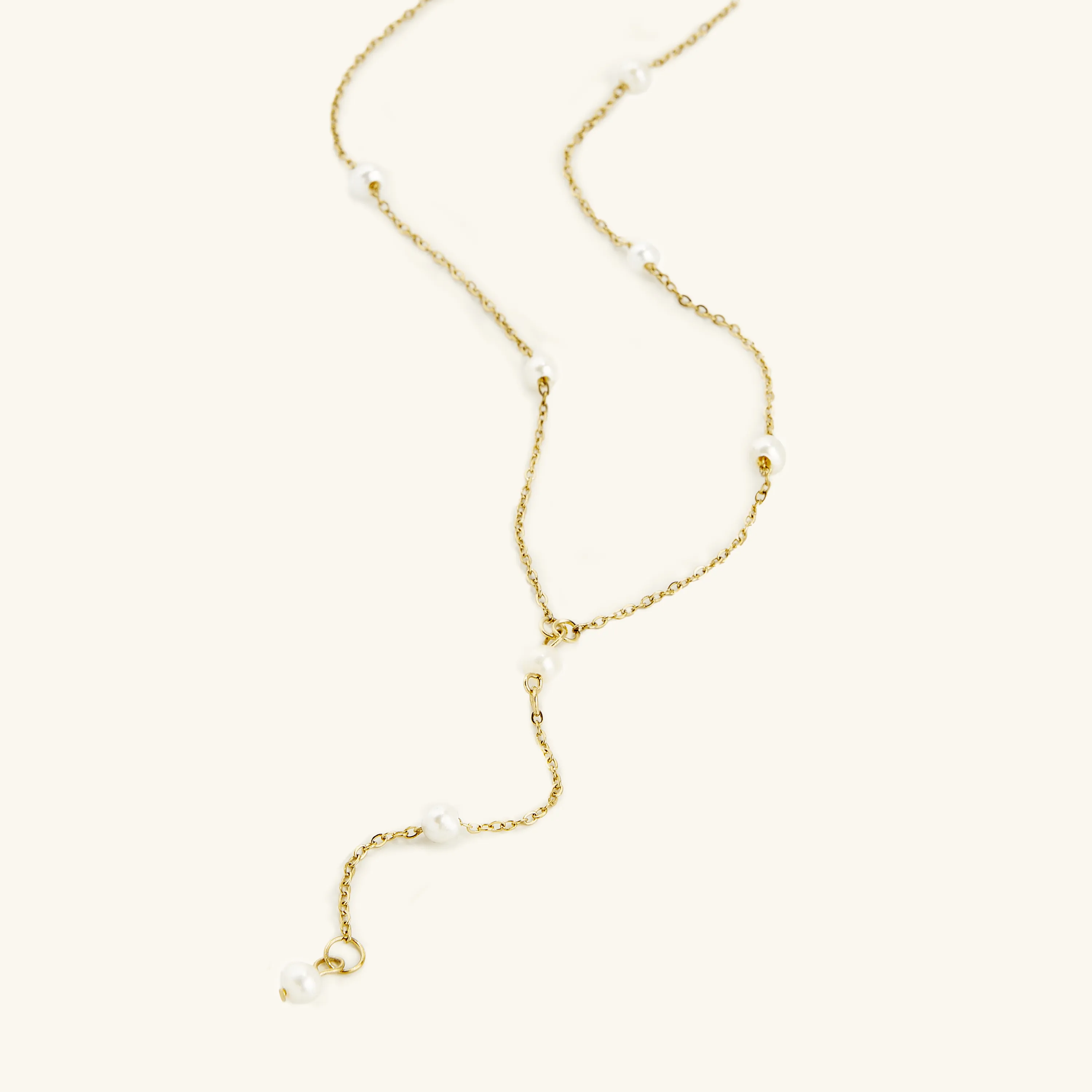 Dotted Pearl Lariat Necklace