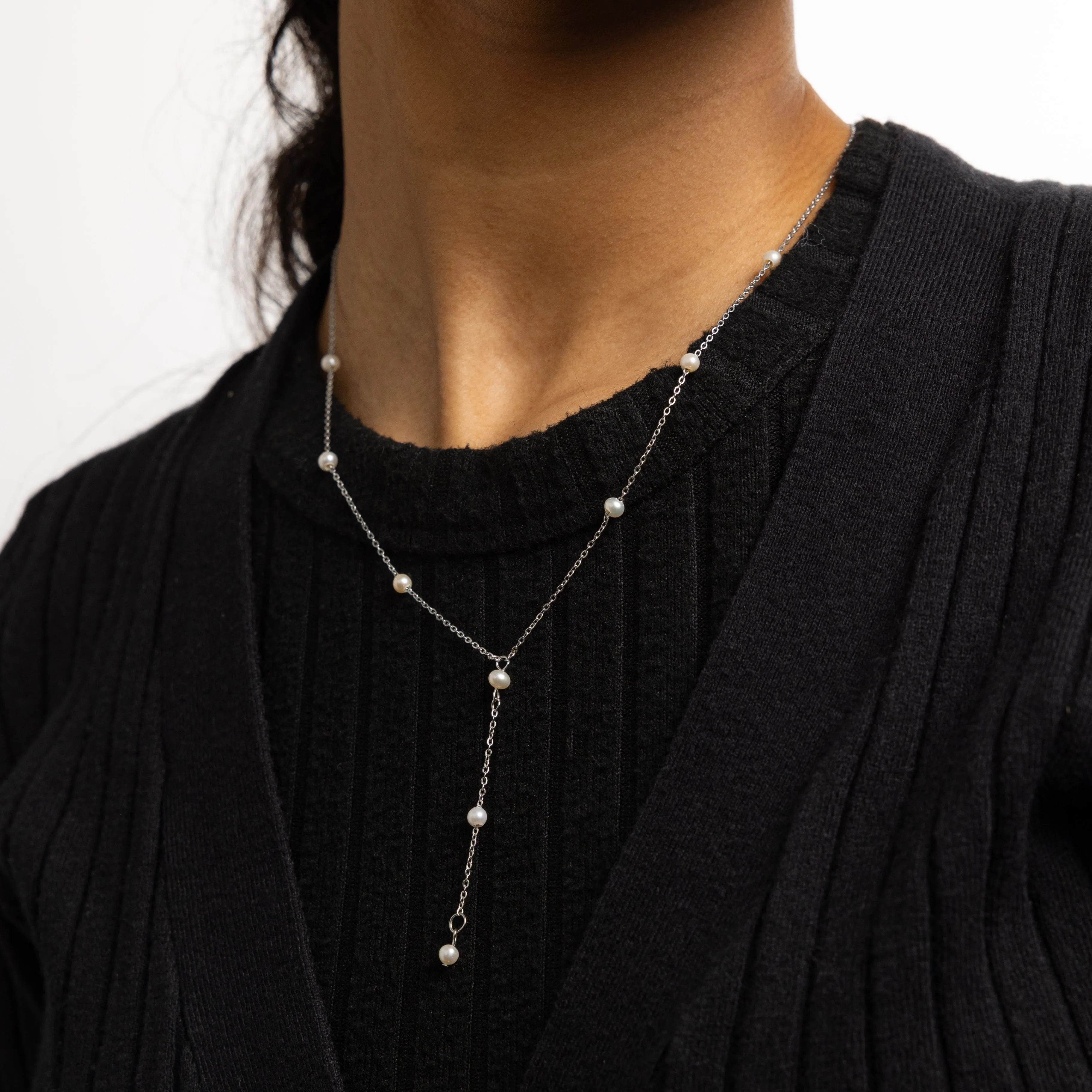 Dotted Pearl Lariat Necklace