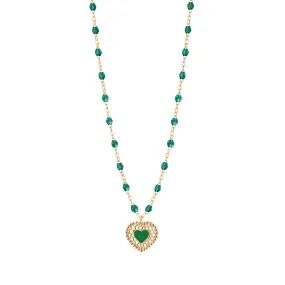 Emerald Lace Heart Necklace, Yellow Gold, 16.5"