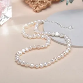 Fashion 5-6mm Natural Baroque Freshwater Pearl Necklace - 925 Sterling Silver