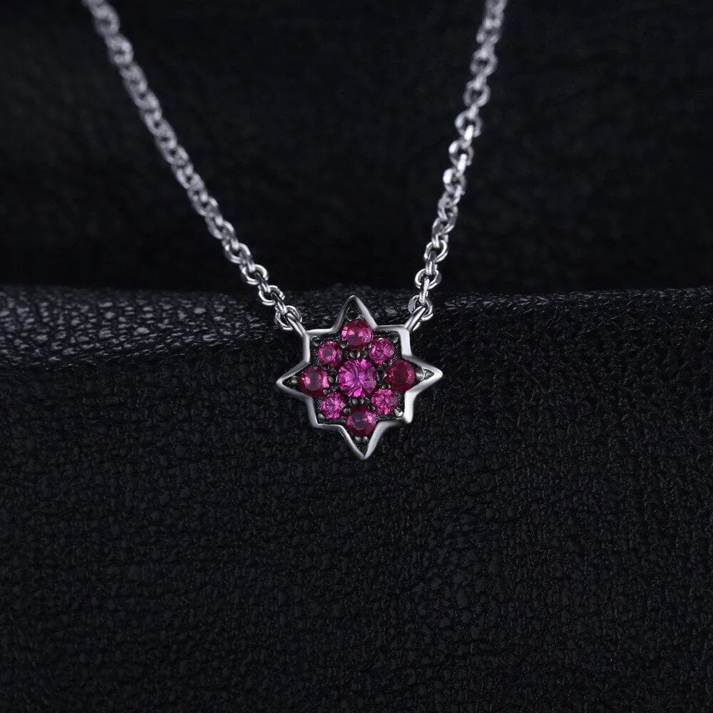 Flower Pink Ruby 925 Sterling Silver Pendant Necklace