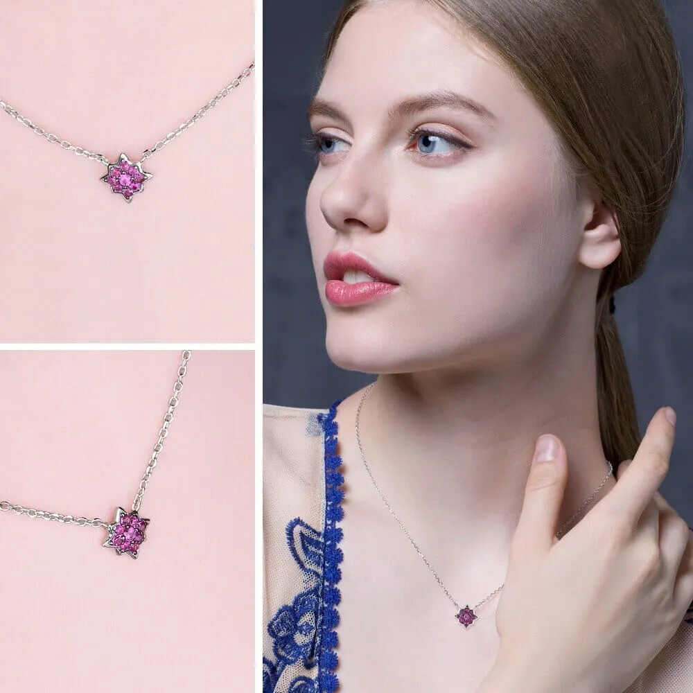 Flower Pink Ruby 925 Sterling Silver Pendant Necklace