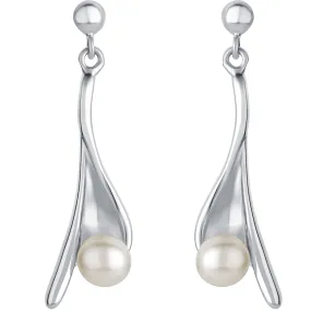 Freshwater Cultured Pearl Open Infinity Dangle Earrings in Sterling Silver