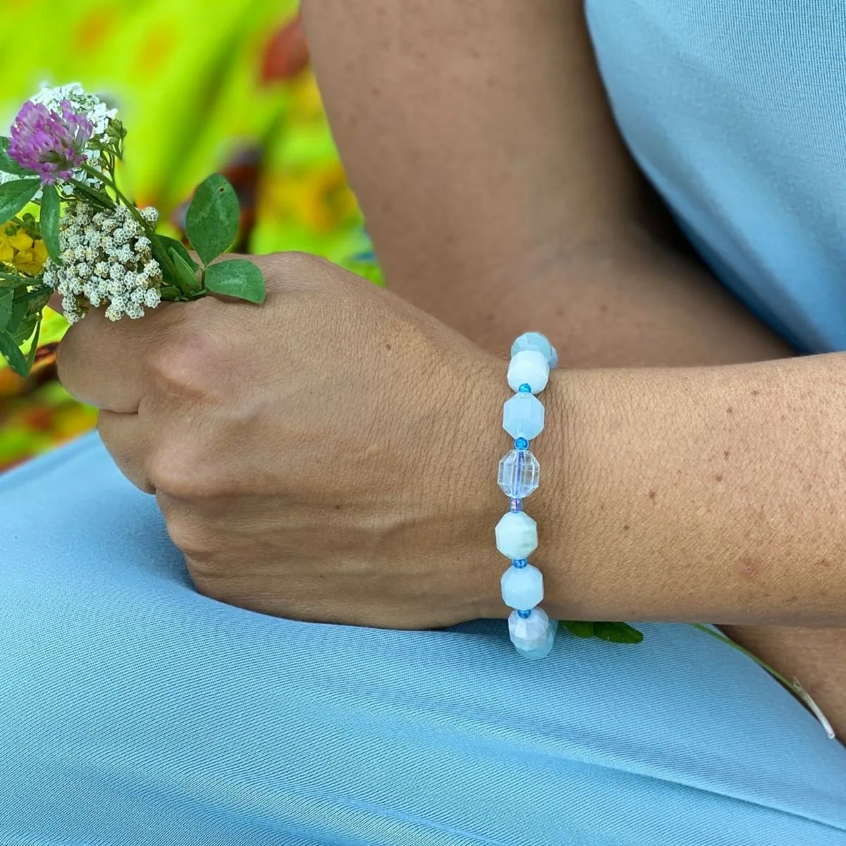 Gift Set for Ocean Lovers: Amazonite Necklace and Aquamarine Bracelet