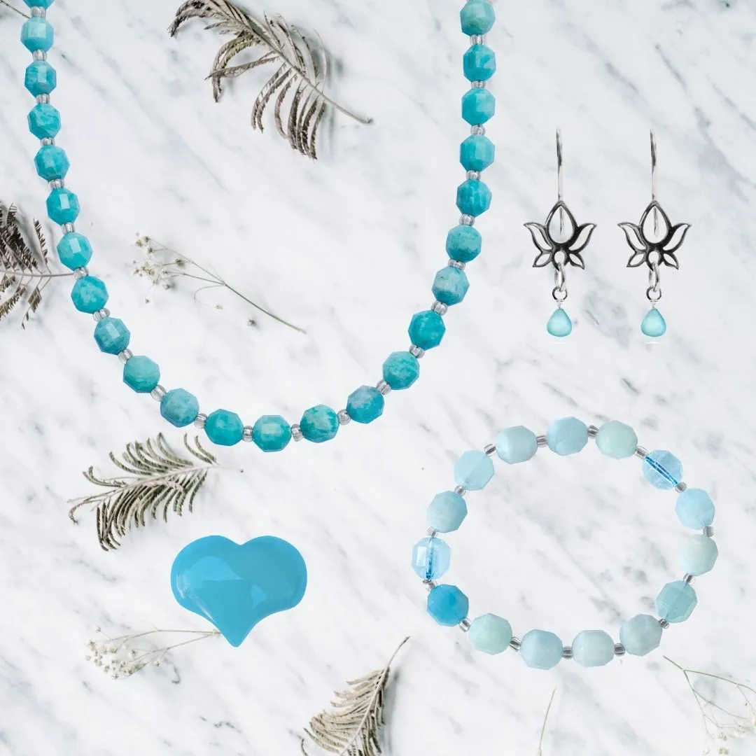 Gift Set for Ocean Lovers: Amazonite Necklace and Aquamarine Bracelet