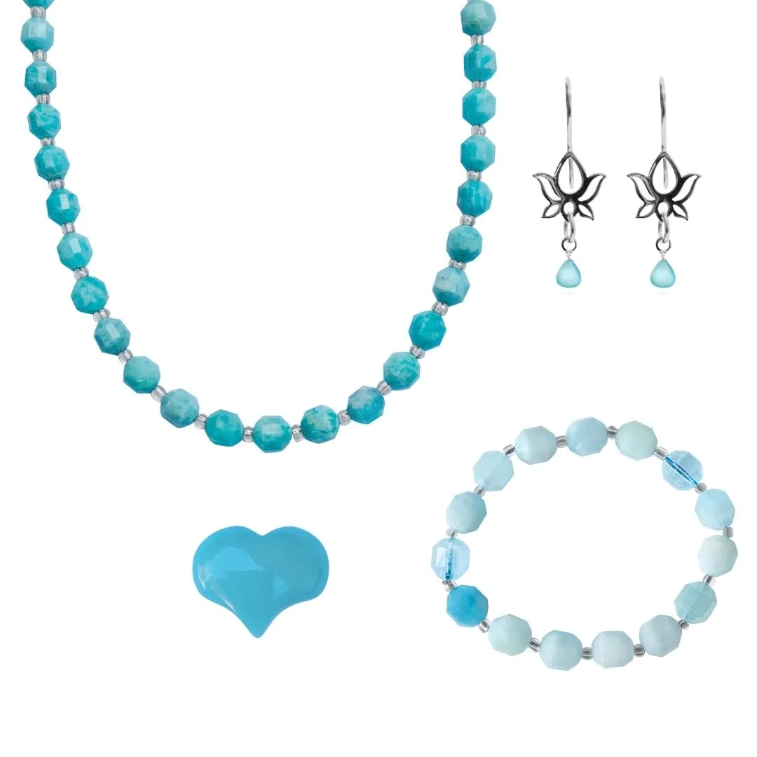 Gift Set for Ocean Lovers: Amazonite Necklace and Aquamarine Bracelet