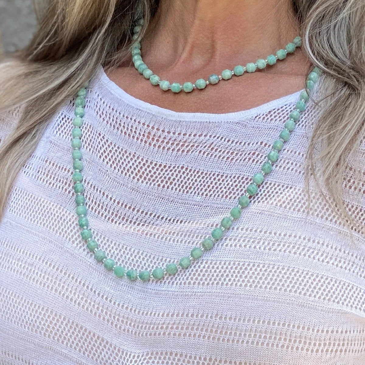 Gift Set for Ocean Lovers: Amazonite Necklace and Aquamarine Bracelet