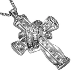 Gold & Silver Plated Hip Hop Stainless Steel Cross Pendant with Cubic Zirconia Necklace