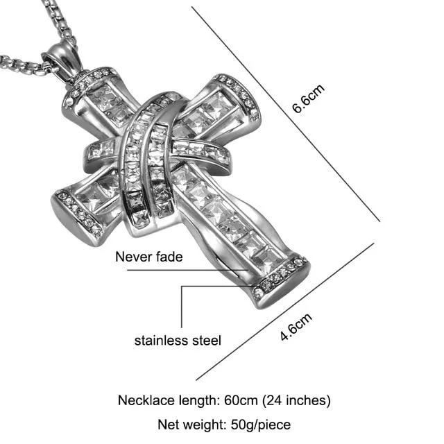 Gold & Silver Plated Hip Hop Stainless Steel Cross Pendant with Cubic Zirconia Necklace