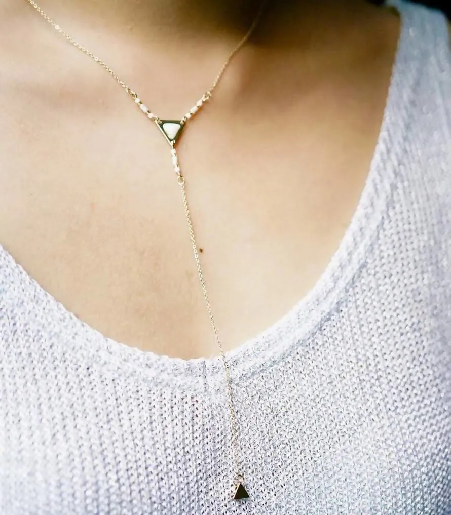 Gold And Black Necklace, Y And Lariat Necklace, Triangle Charm Necklace Minimalist Necklace, Dainty Chain Necklace, Gift Necklace, MN86