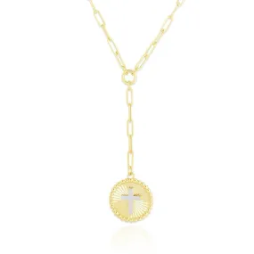 Gold Cross Lariat Paperclip Necklace