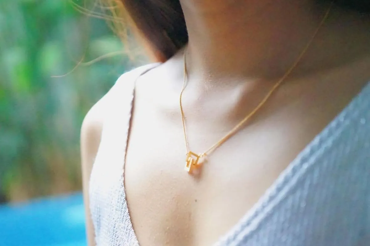 Gold Dipped Minimalist Necklace, Geometric Charm, Square Links Charm, Layered Necklace, Bohemian Jewelry MN55