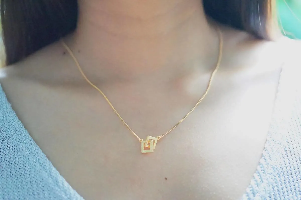 Gold Dipped Minimalist Necklace, Geometric Charm, Square Links Charm, Layered Necklace, Bohemian Jewelry MN55