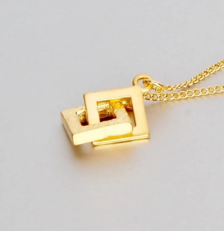 Gold Dipped Minimalist Necklace, Geometric Charm, Square Links Charm, Layered Necklace, Bohemian Jewelry MN55