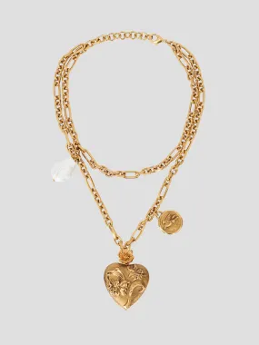 Gold Double Chain Heart Necklace