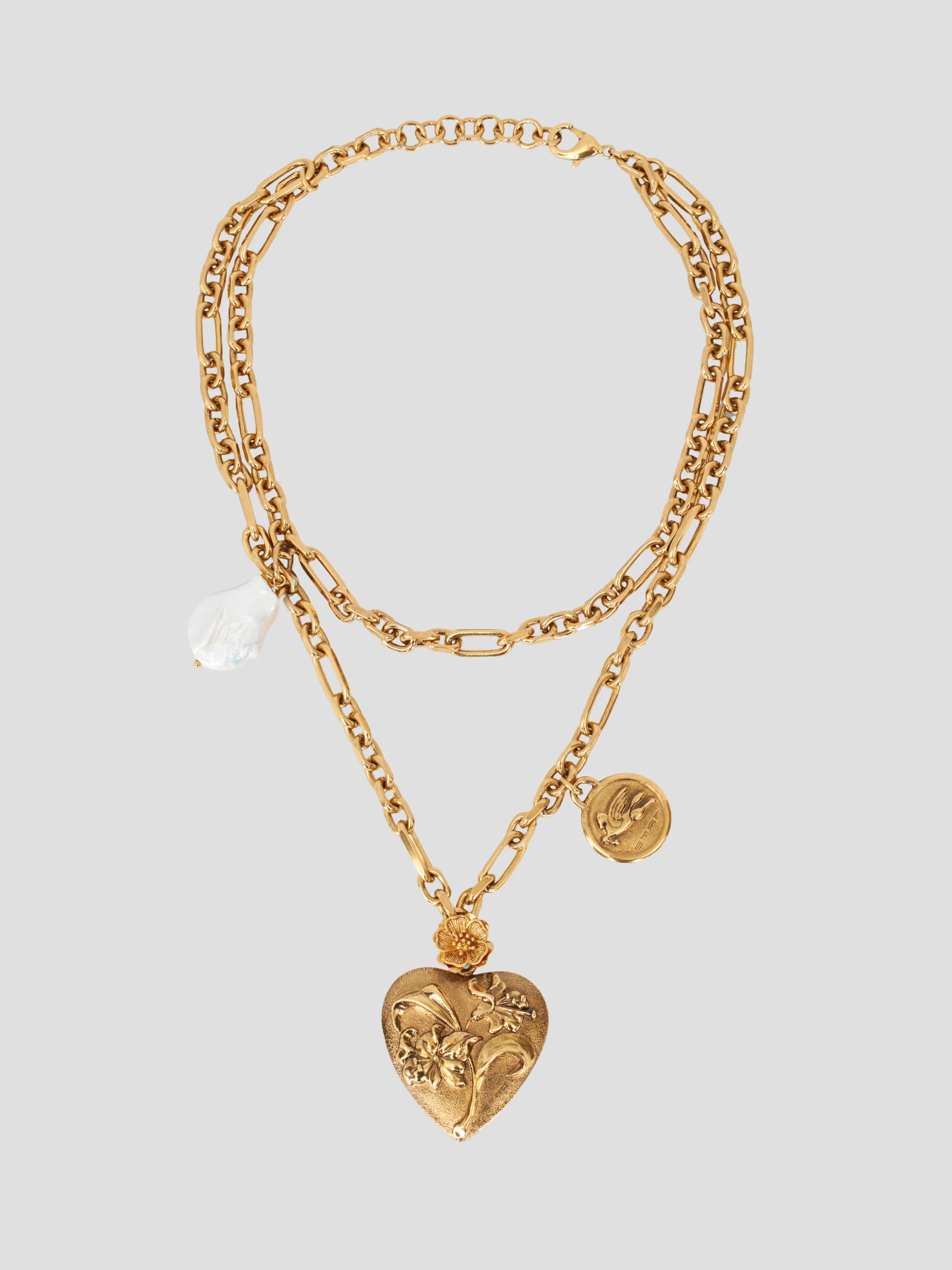 Gold Double Chain Heart Necklace