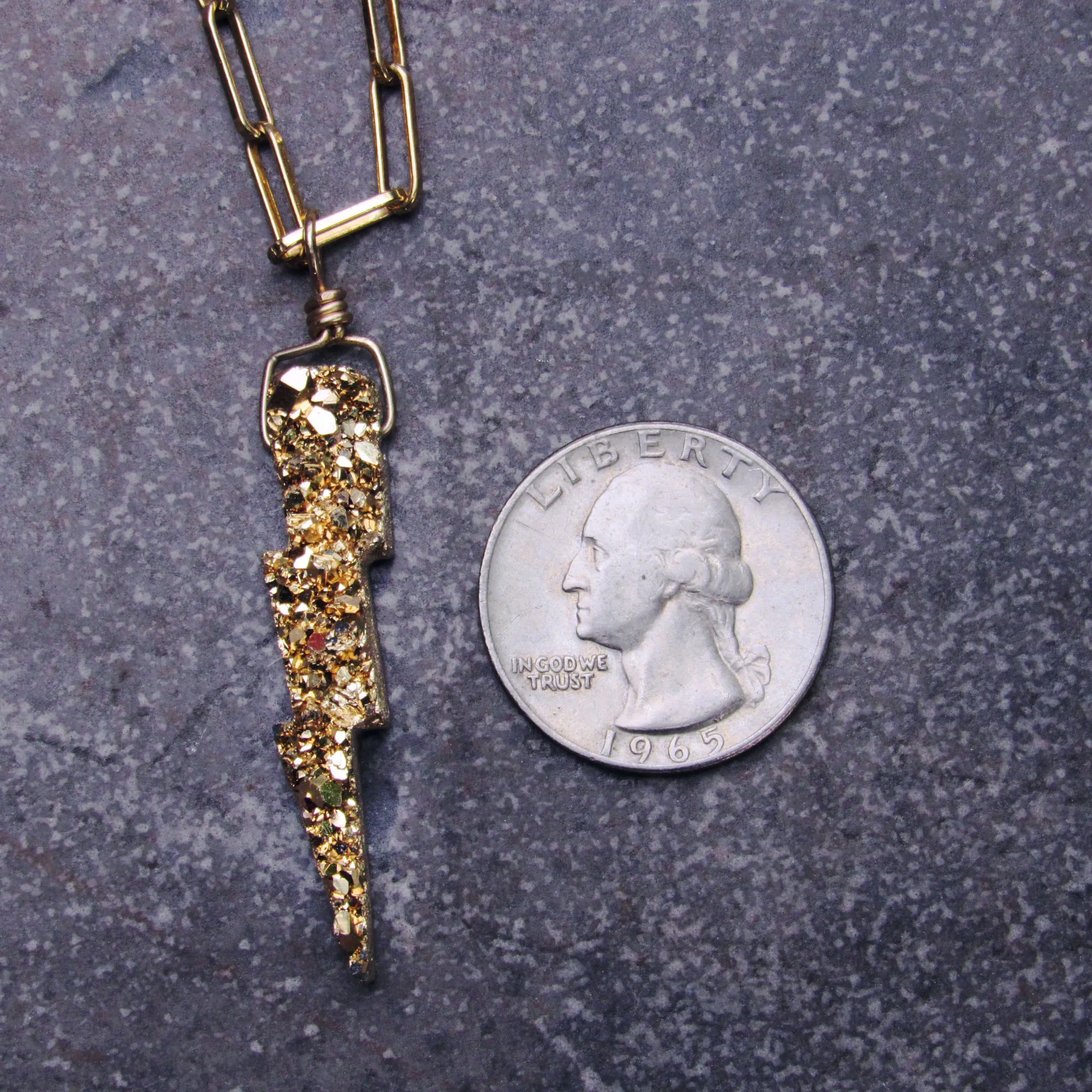 Gold Druzy Lightning Bolt on 14 Kt GF Chain