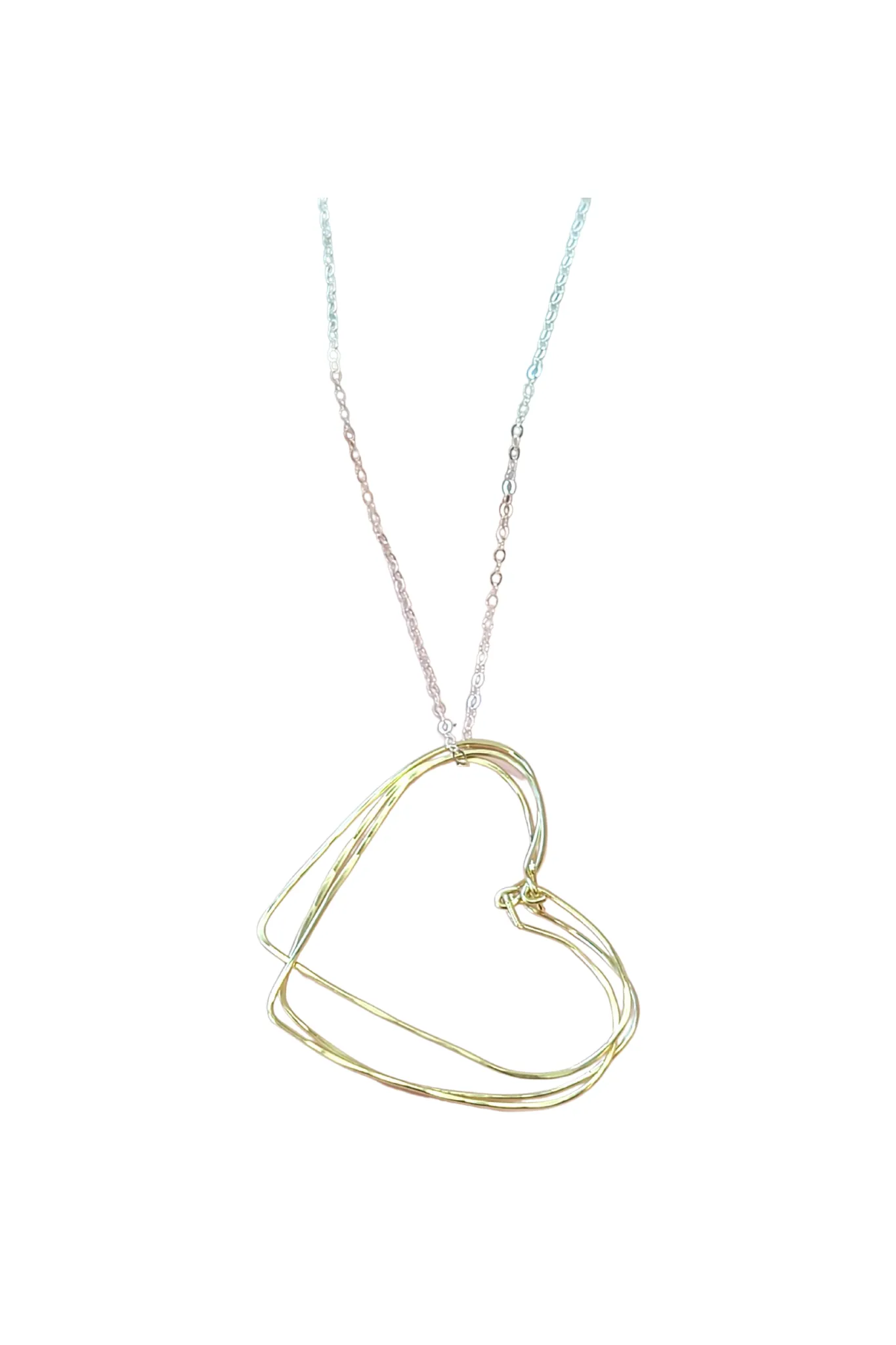 Gold Hearts Necklace on a Silver Chain