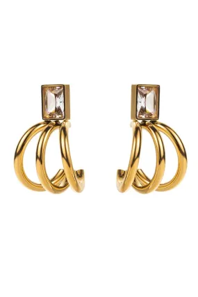 Gold-Plated Hoop Earrings with Clear Zirconia in Claw Setting