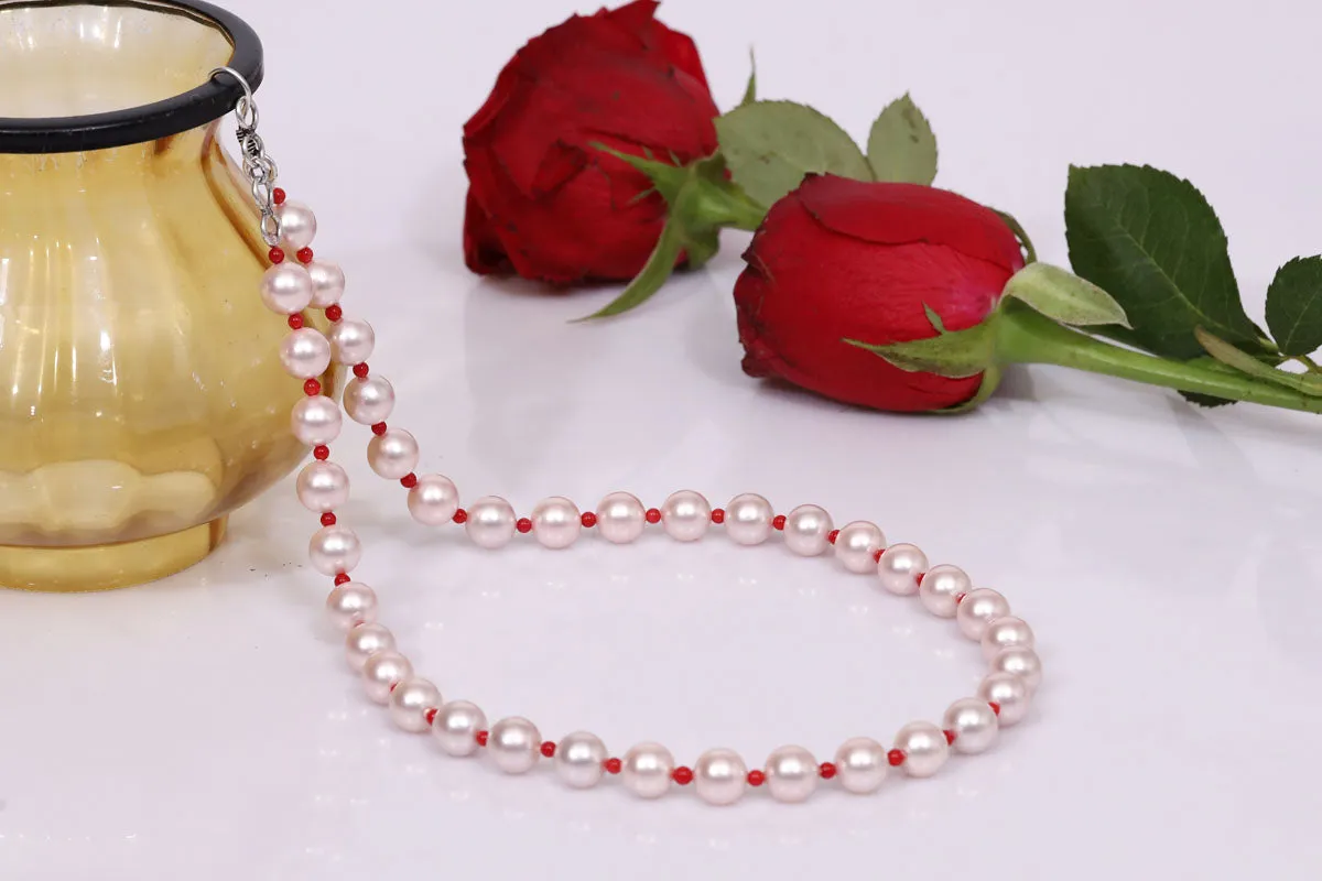 Imeora Pink 10mm Shell Pearl Necklace With Red Beads