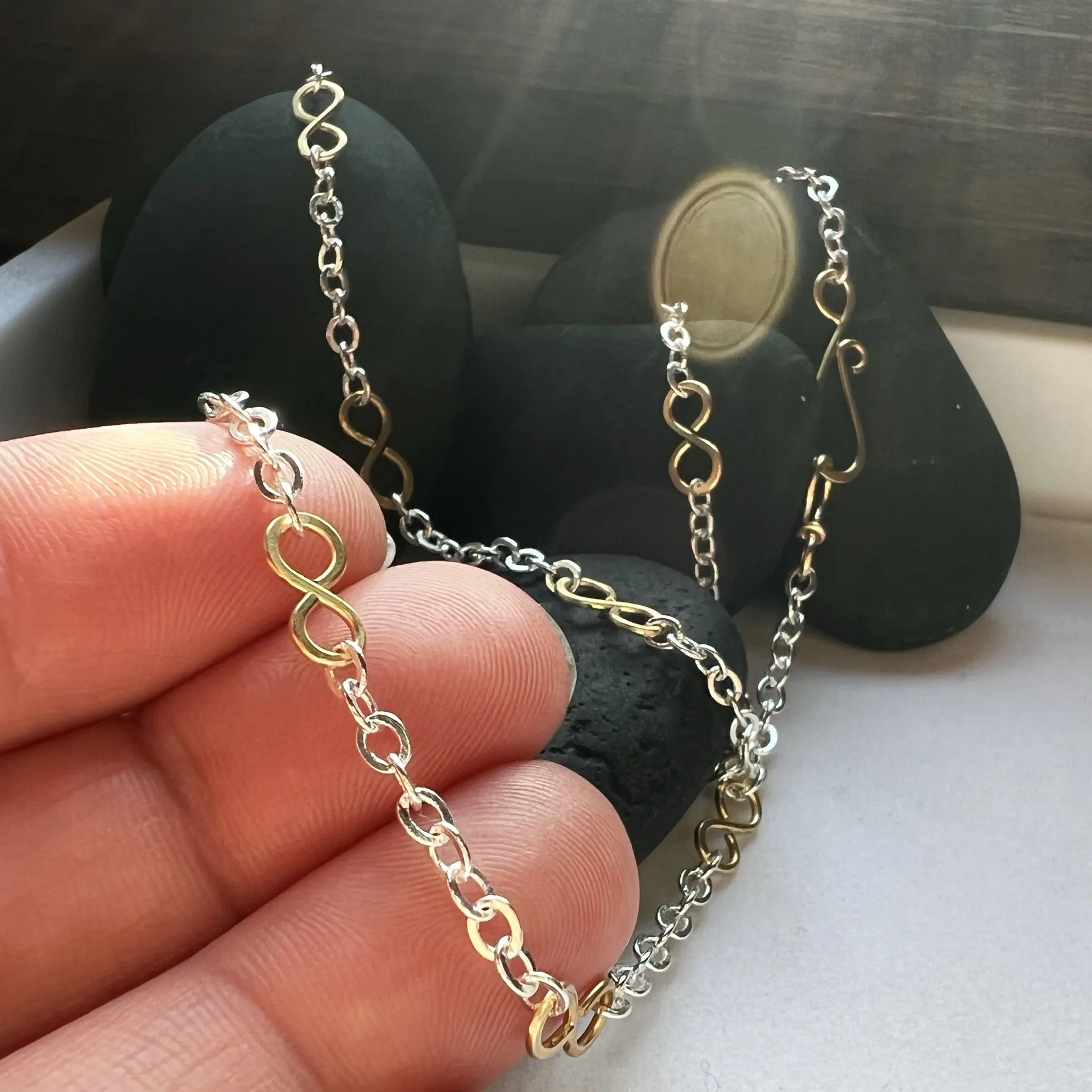 Infinity.  (gold links, silver chain)  The Celestial Collection