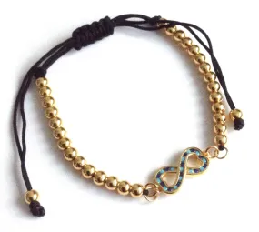 Infinity Gold Plated Ball Adjustable Black Bracelet