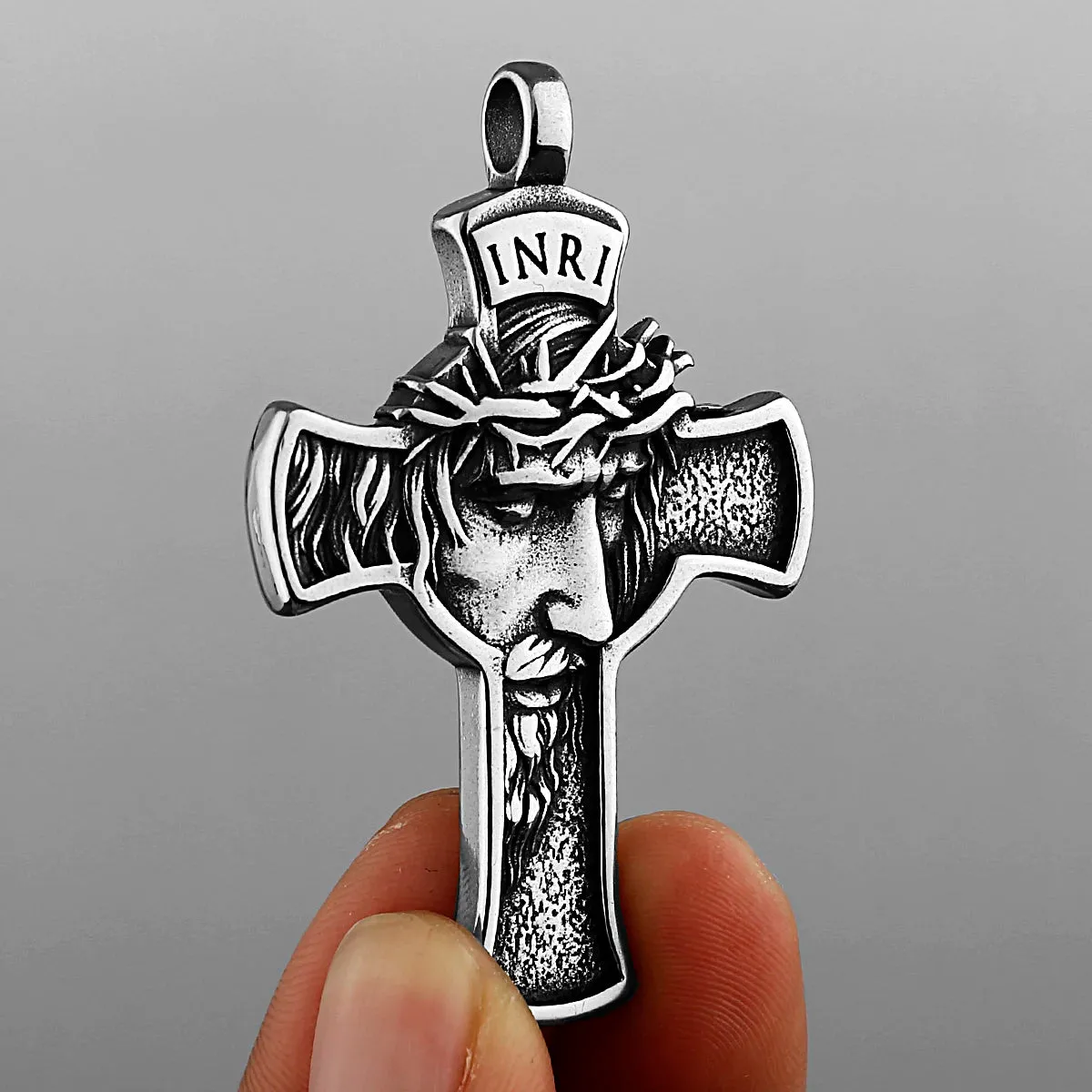 INRI Stainless Steel Jesus Cross 3D Pendant Necklace