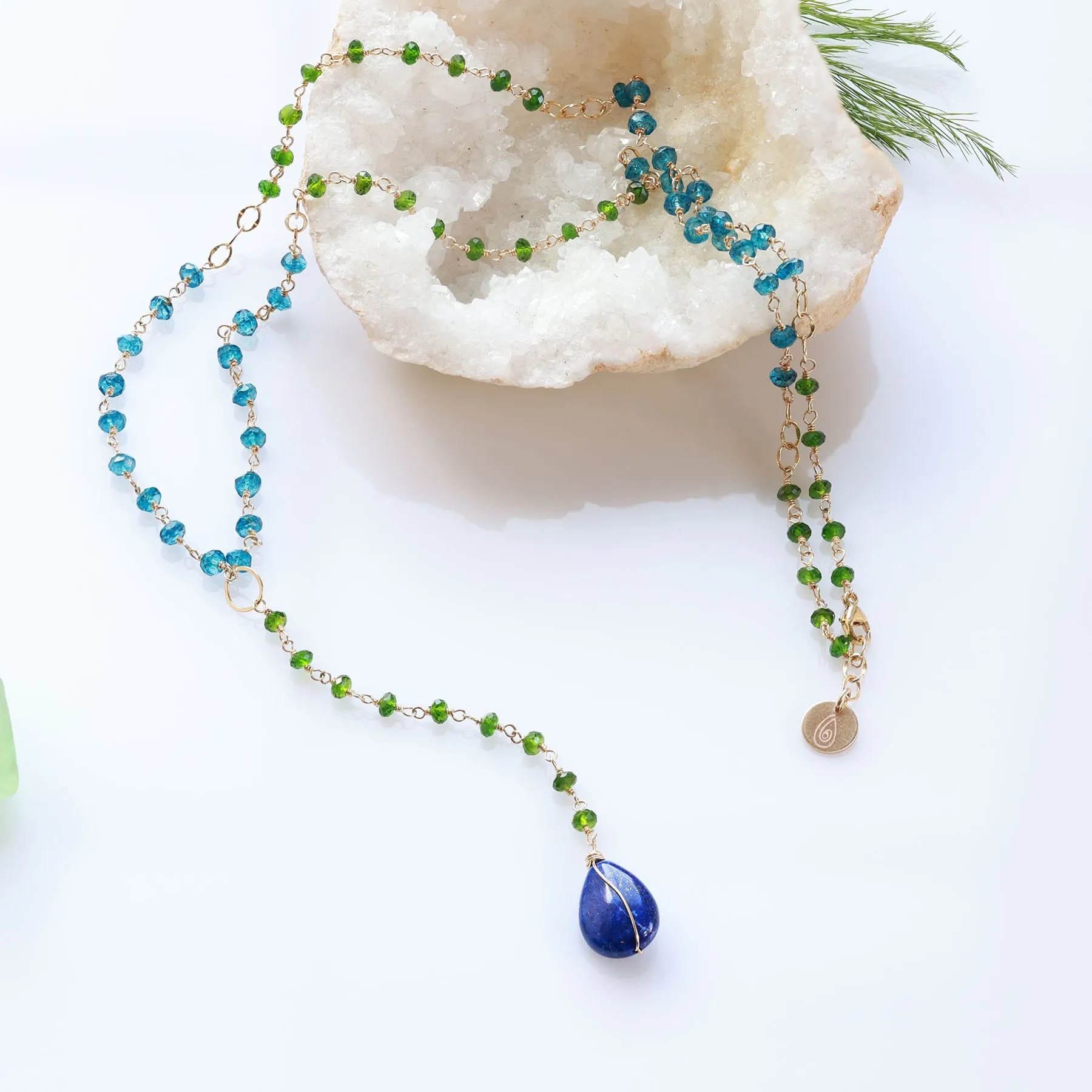 Isle - Multi Gemstone Lariat Gold Necklace