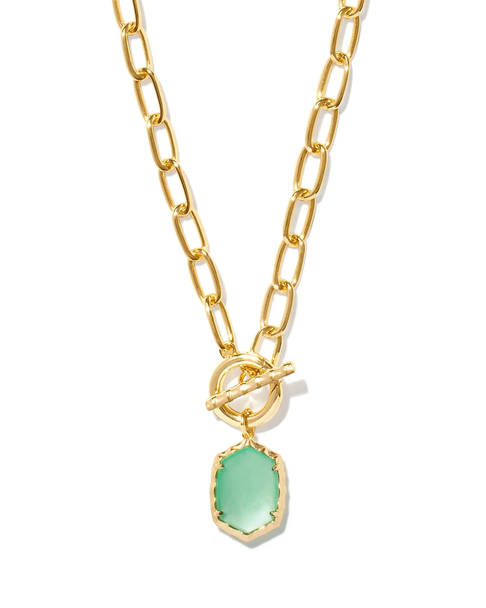 Kendra Scott Daphne Chain Link Pendant Necklace in Light Green Mother of Pearl and Gold