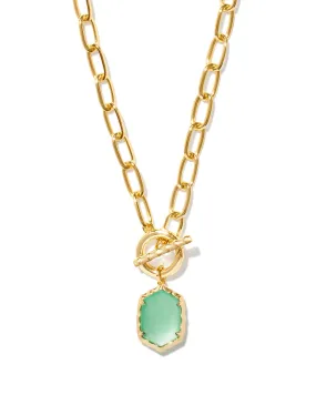 Kendra Scott Daphne Chain Link Pendant Necklace in Light Green Mother of Pearl and Gold