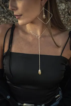 Lighting The Way Citrine Silver Lariat Necklace