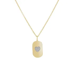 Loving Heart Diamond Dog Tag Necklace in 14k Yellow Gold