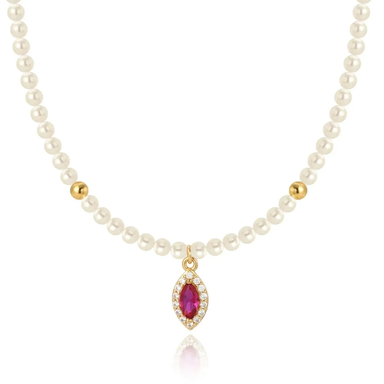 Luxe Oval Ruby Gemstone Pearl Necklace