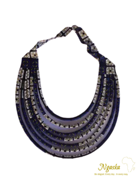 Makeba Blue and Wite Flowers Multistrand African Wax Necklace - MB11